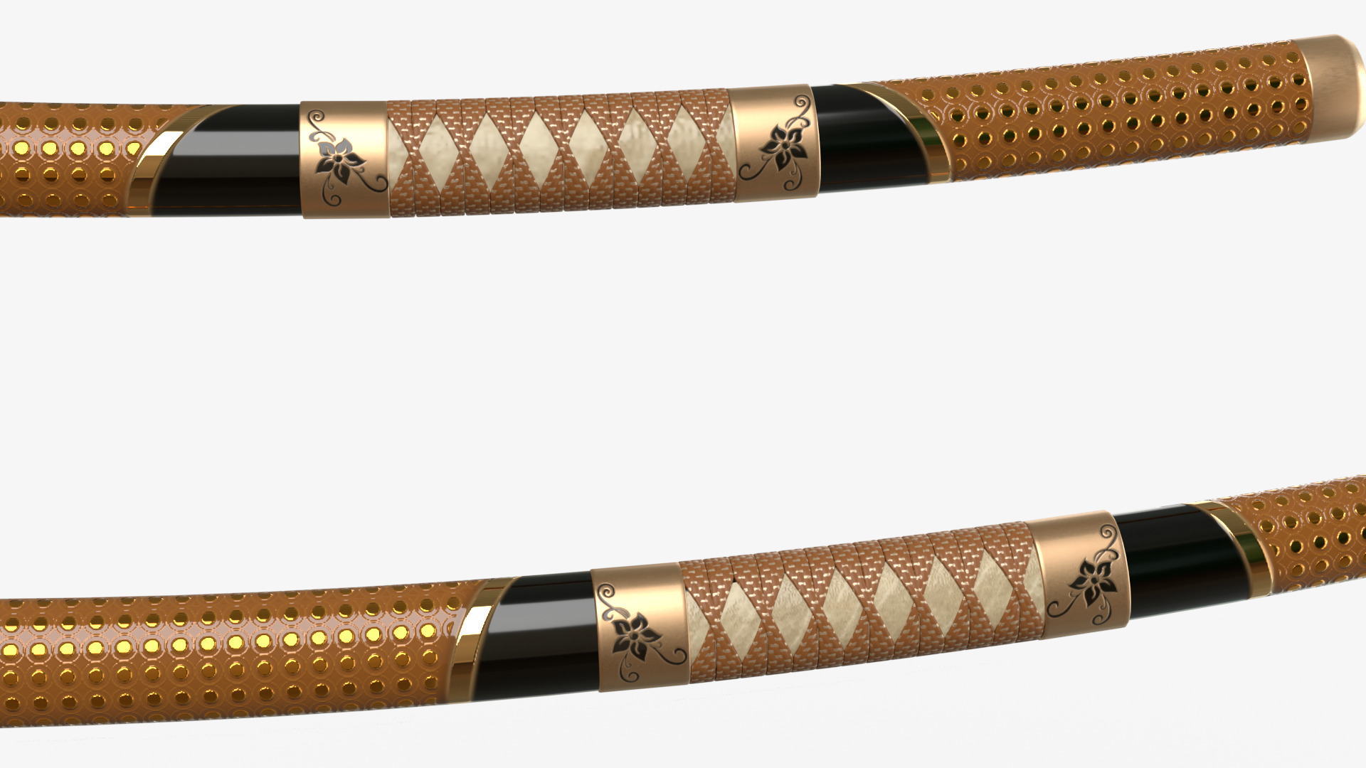 Brow Double Bladed Katana Wakizashi and Stand 3D model_5
