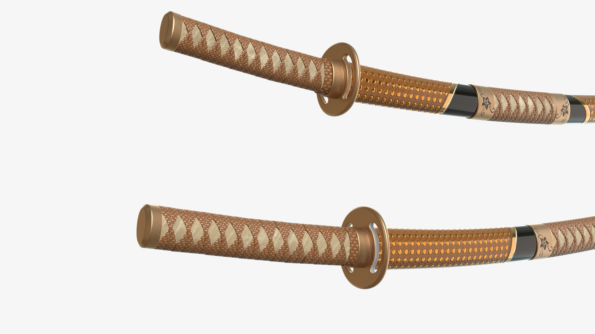 Brow Double Bladed Katana Wakizashi and Stand 3D model_4