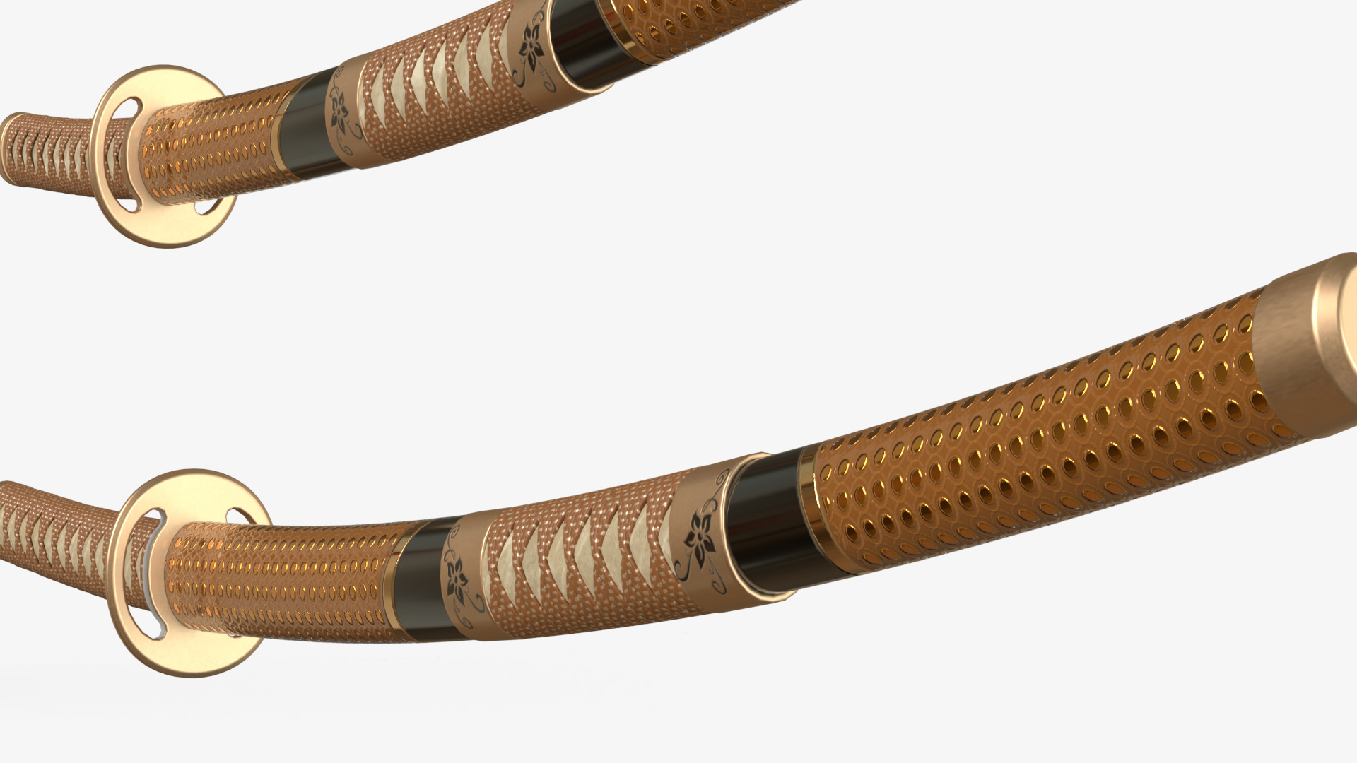 Brow Double Bladed Katana Wakizashi and Stand 3D model_6