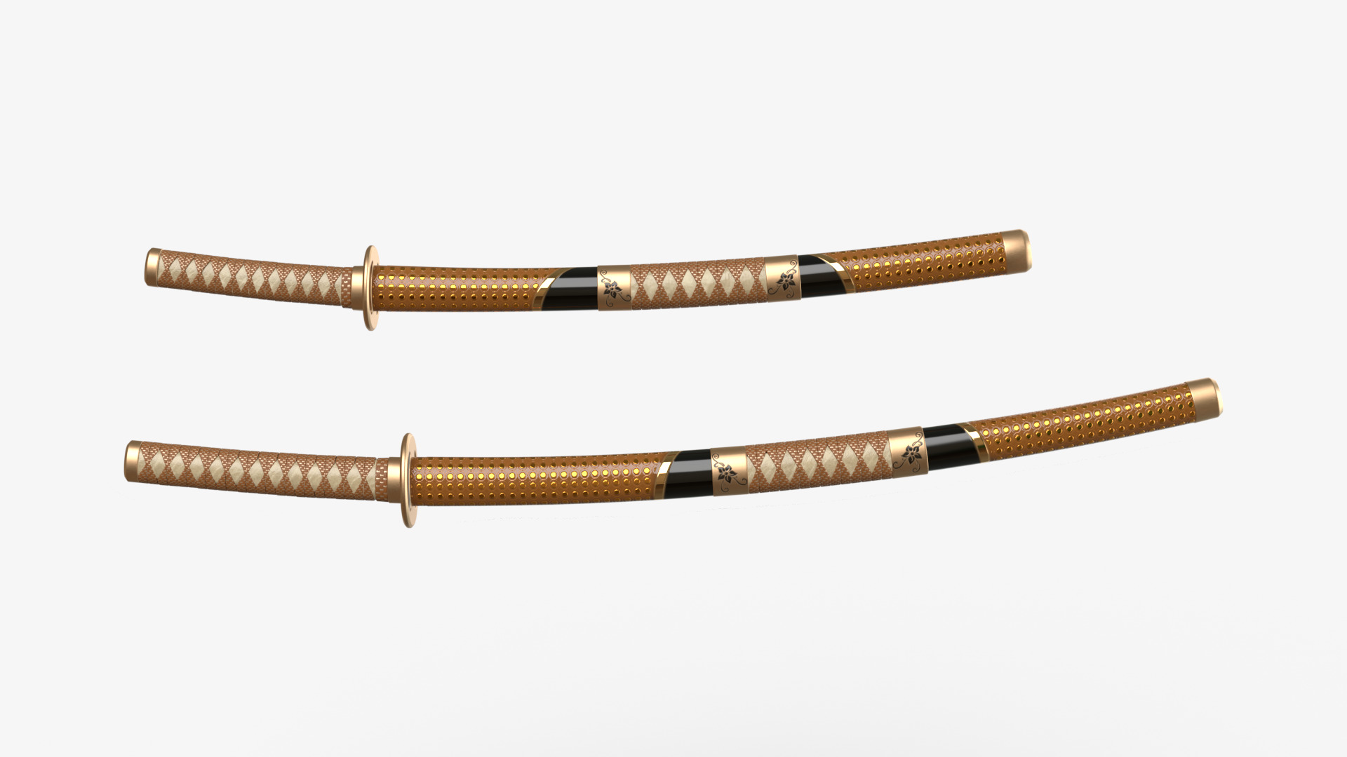 Brow Double Bladed Katana Wakizashi and Stand 3D model_2