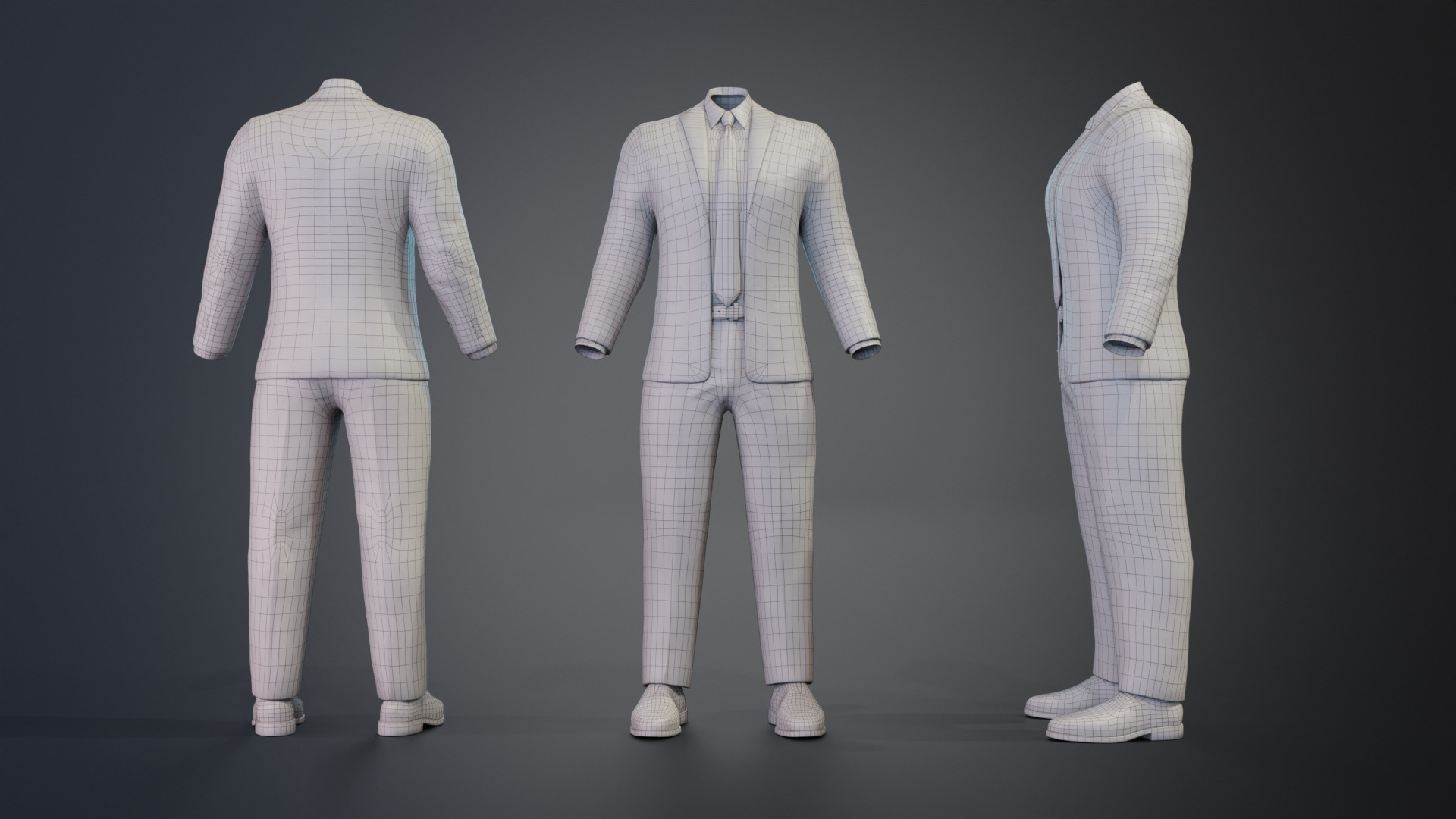 Classic Men Formal Suit Animation and Game Ready Low-poly 3D model_11