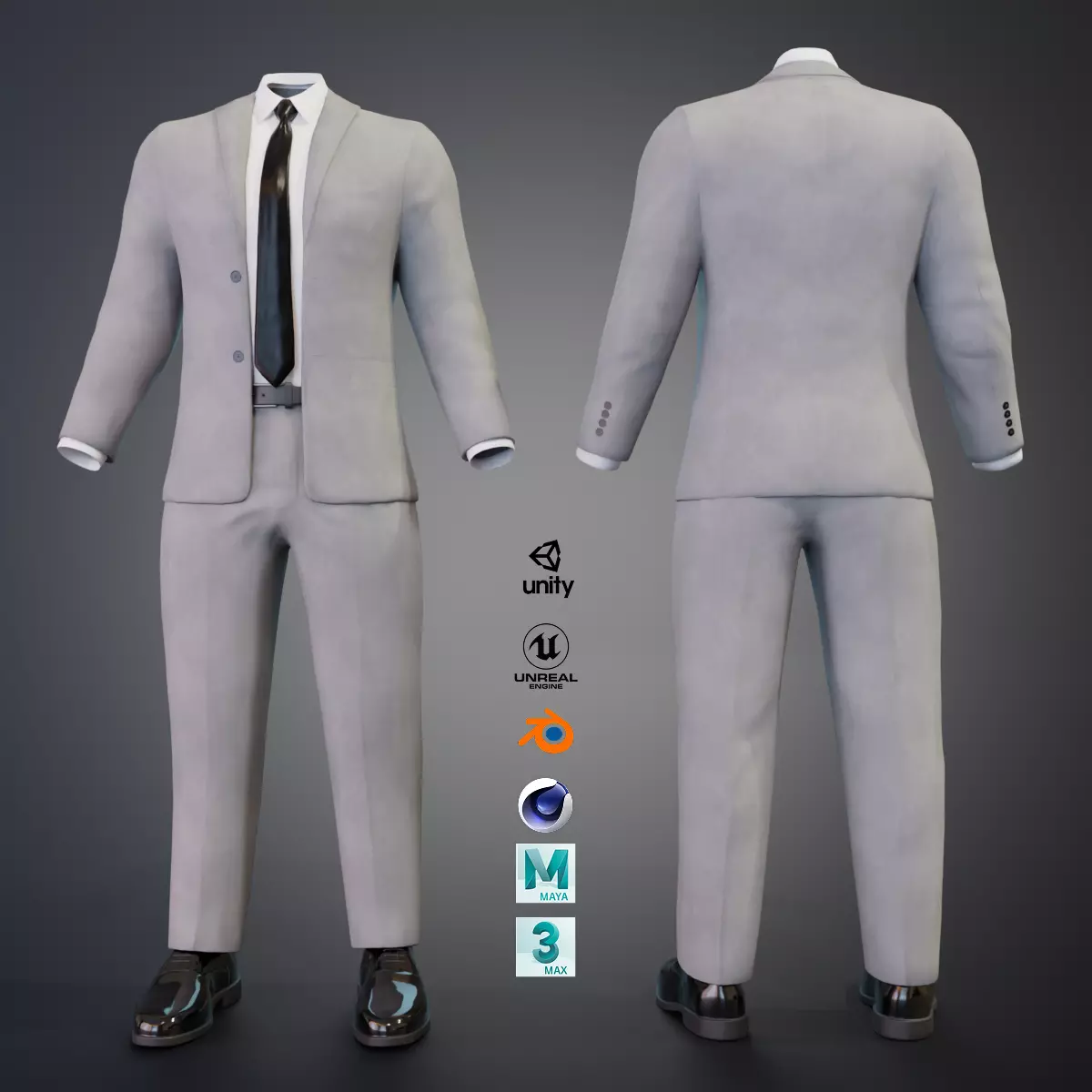 Classic Men Formal Suit Animation and Game Ready Low-poly 3D model_0