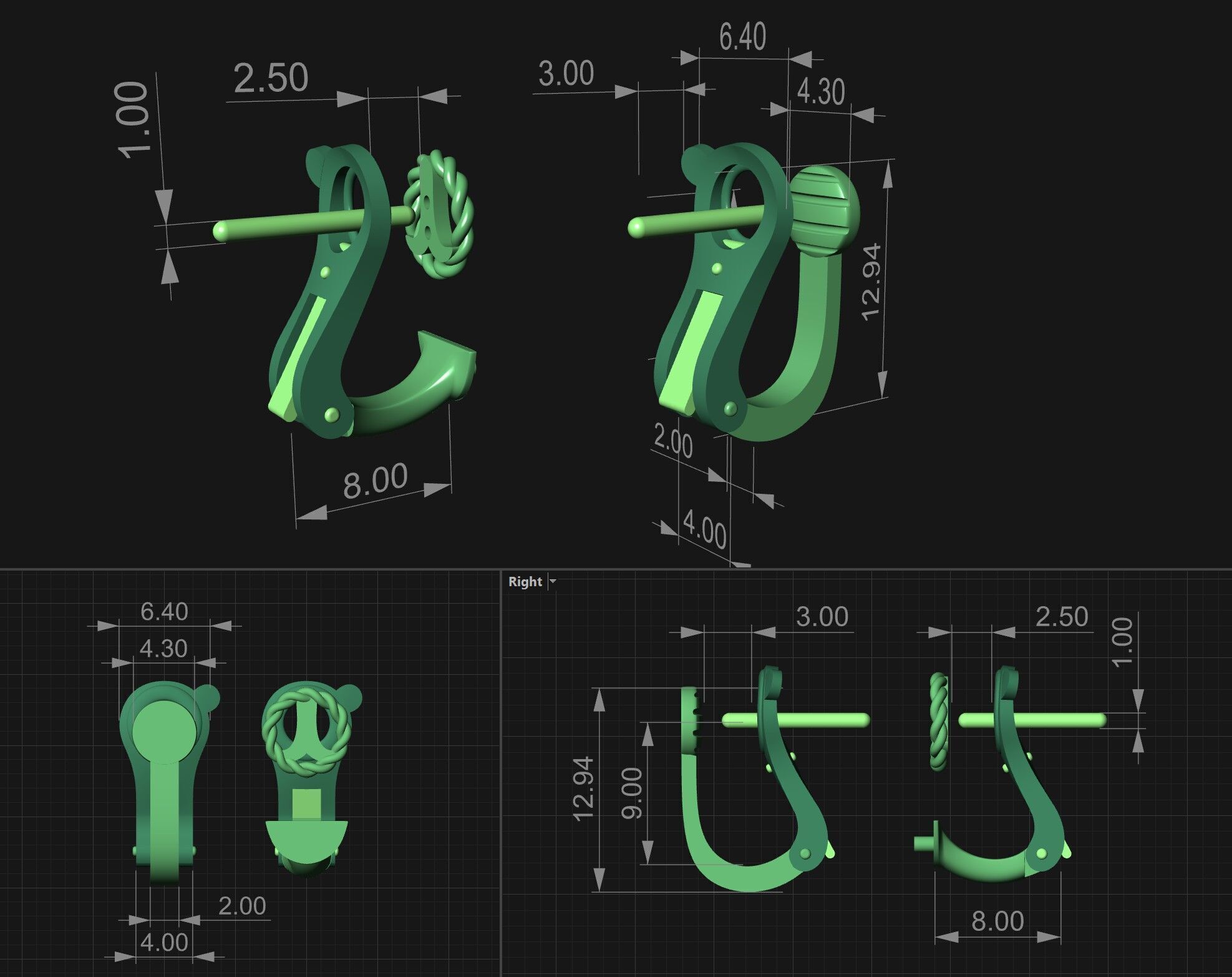 Earring Lock Omega lever Clasp 3D print model_1