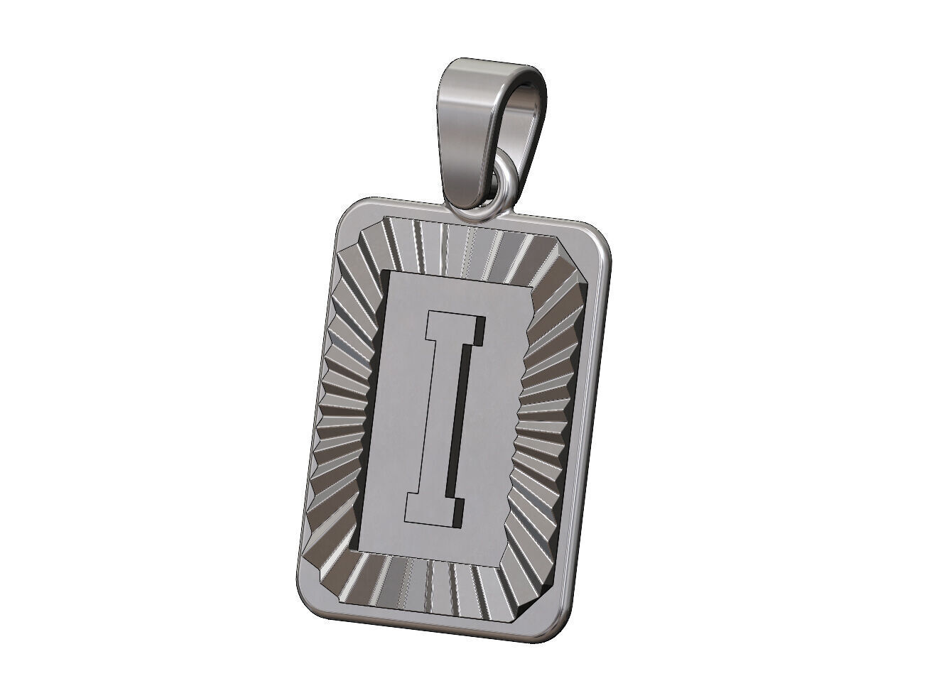 I letter initial NBA font faceted sunrays pendant charm 3D print model_11