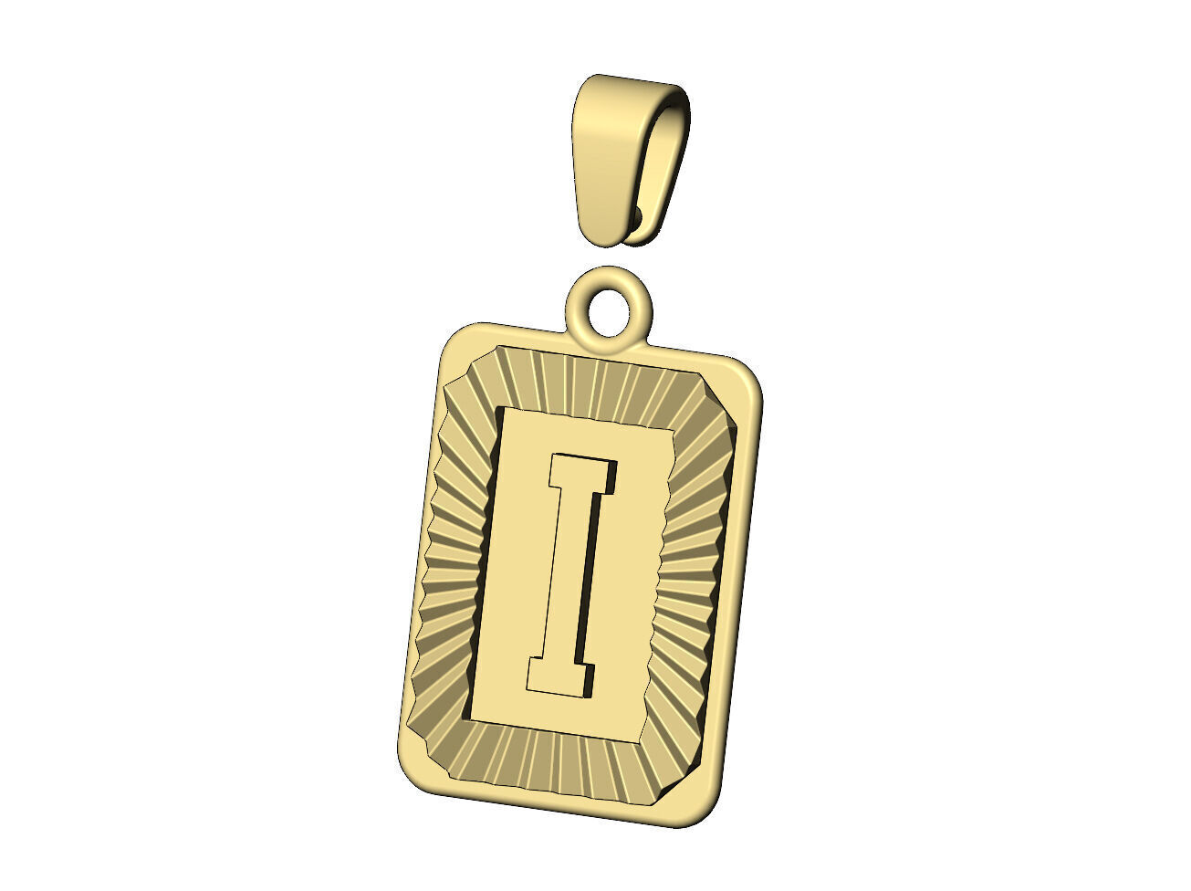 I letter initial NBA font faceted sunrays pendant charm 3D print model_5
