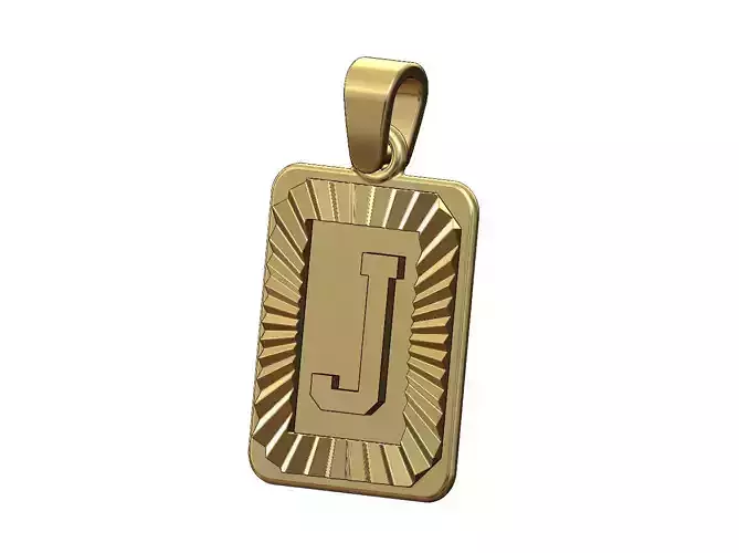 J letter initial NBA font faceted sunrays pendant charm