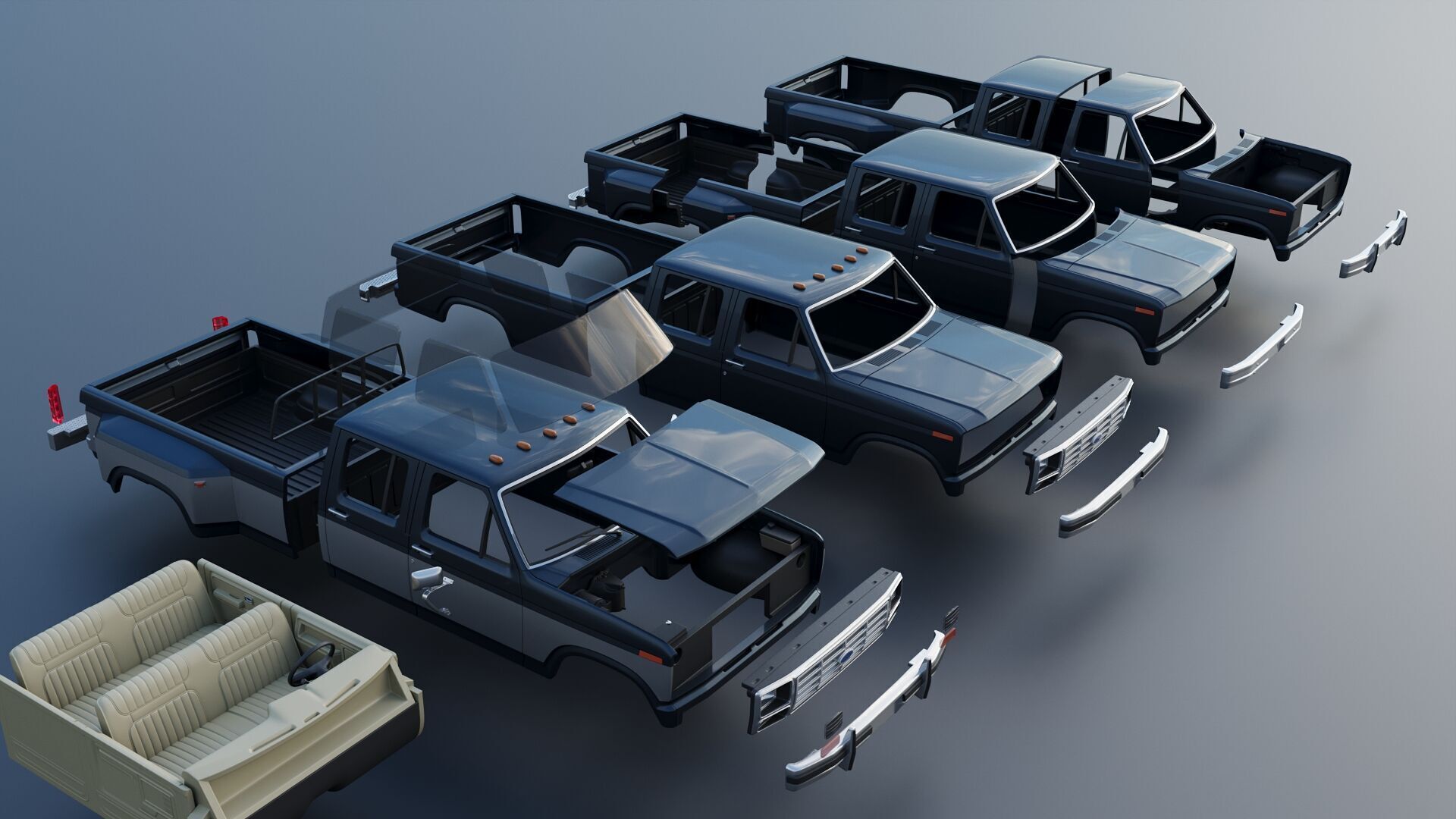 Pickup Truck F-350 Crew Cab 1983 3D print model_24