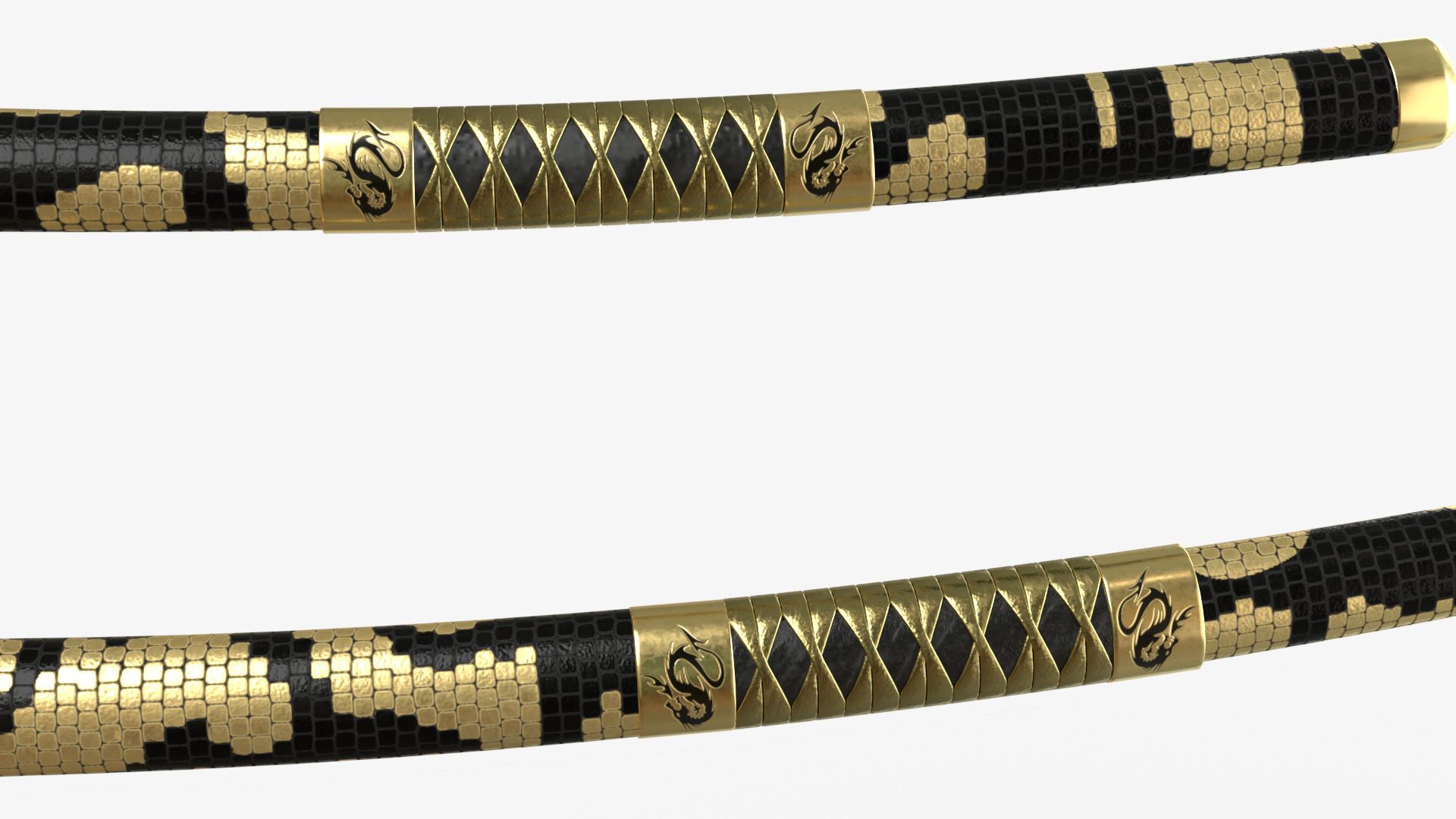 Gold Double Bladed Katana Wakizashi and Stand 3D model_5