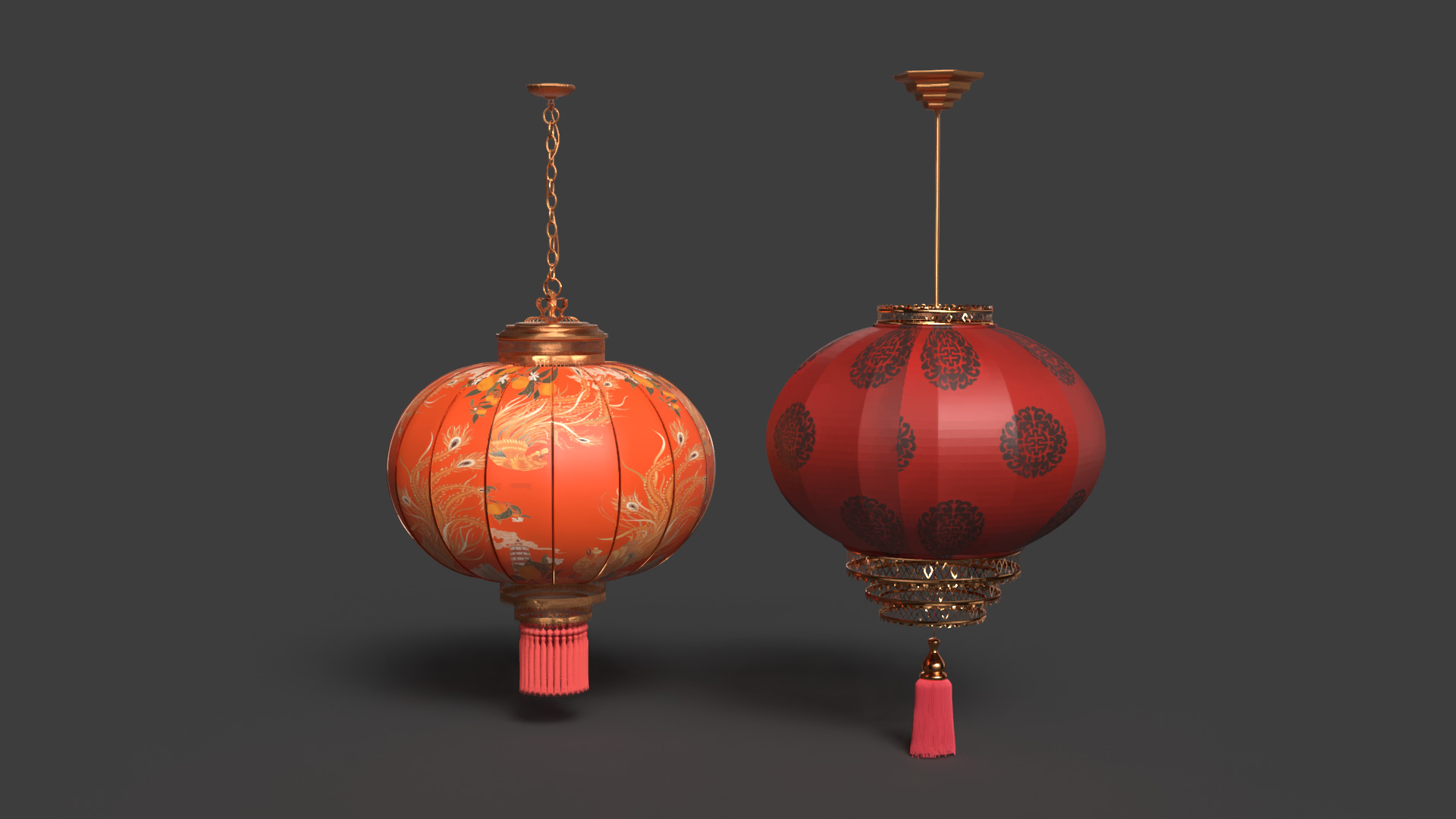 Chinese red lantern  Low-poly 3D model_4