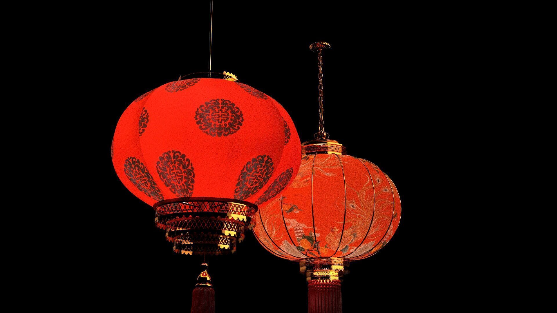 Chinese red lantern  Low-poly 3D model_7