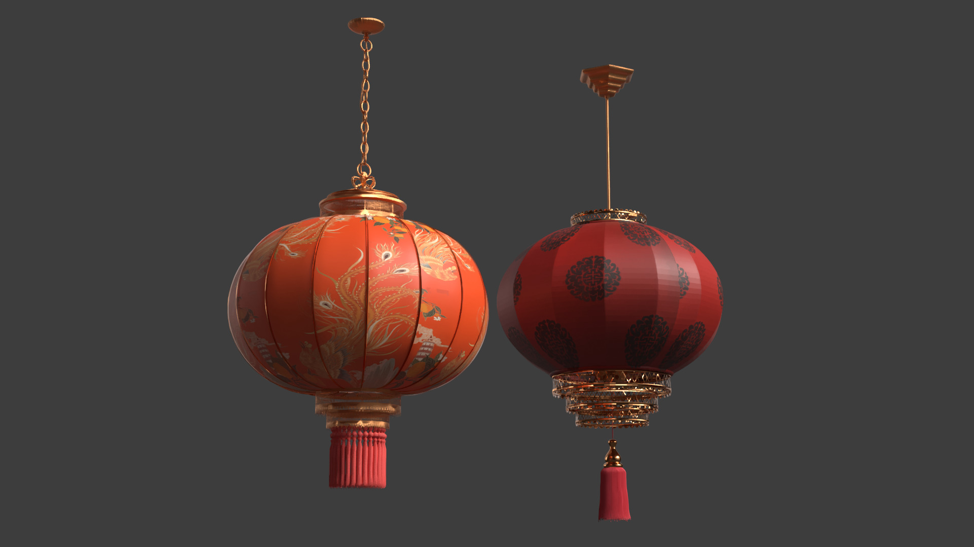 Chinese red lantern  Low-poly 3D model_6
