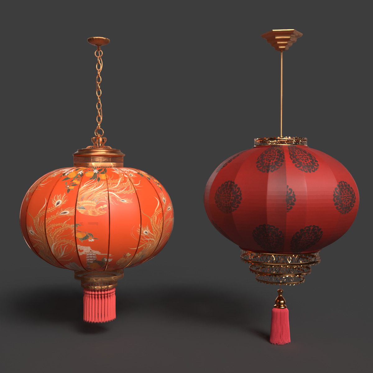Chinese red lantern  Low-poly 3D model_10