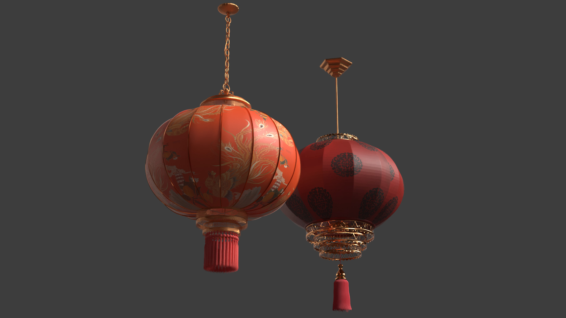 Chinese red lantern  Low-poly 3D model_8