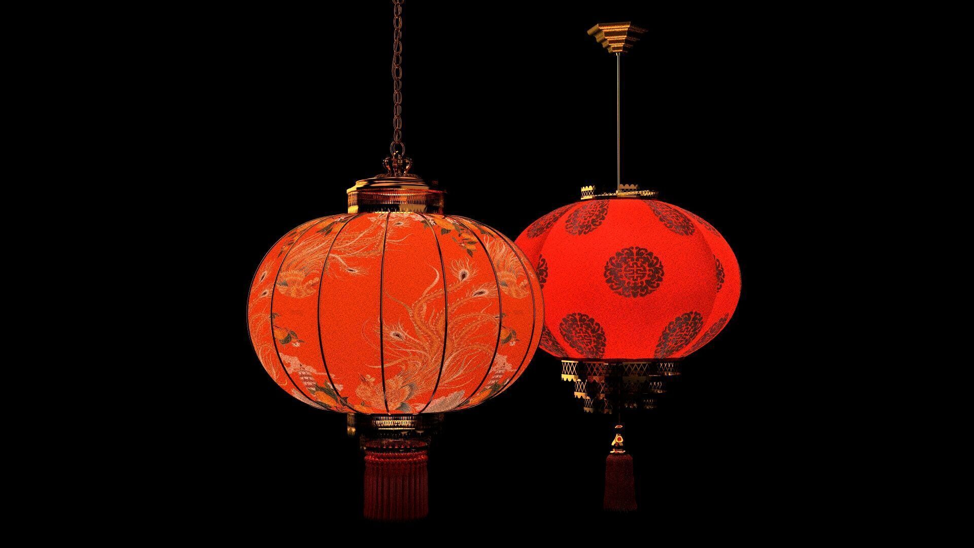 Chinese red lantern  Low-poly 3D model_5