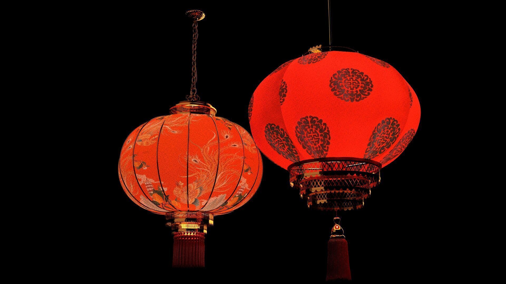 Chinese red lantern  Low-poly 3D model_9