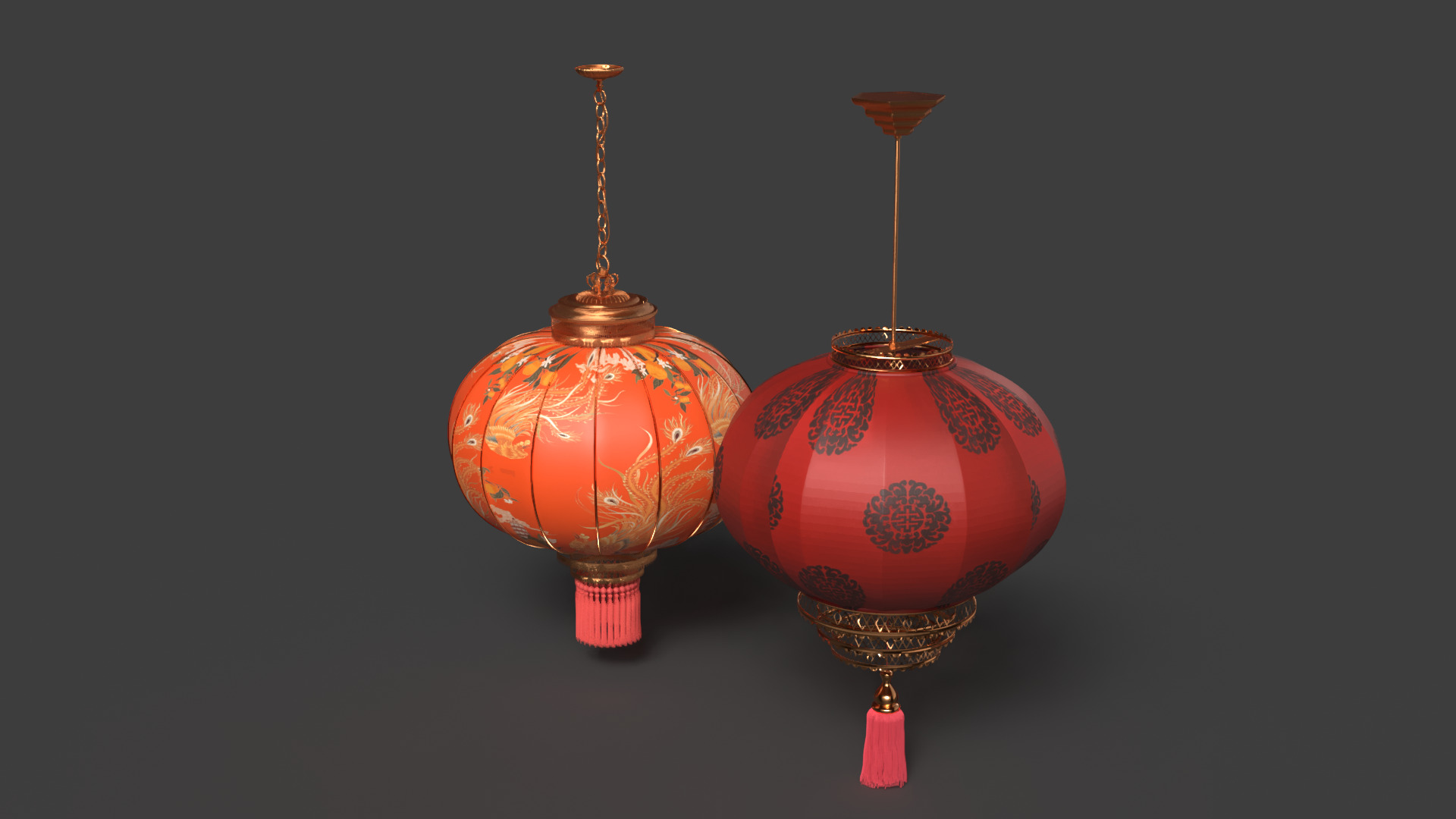 Chinese red lantern  Low-poly 3D model_2