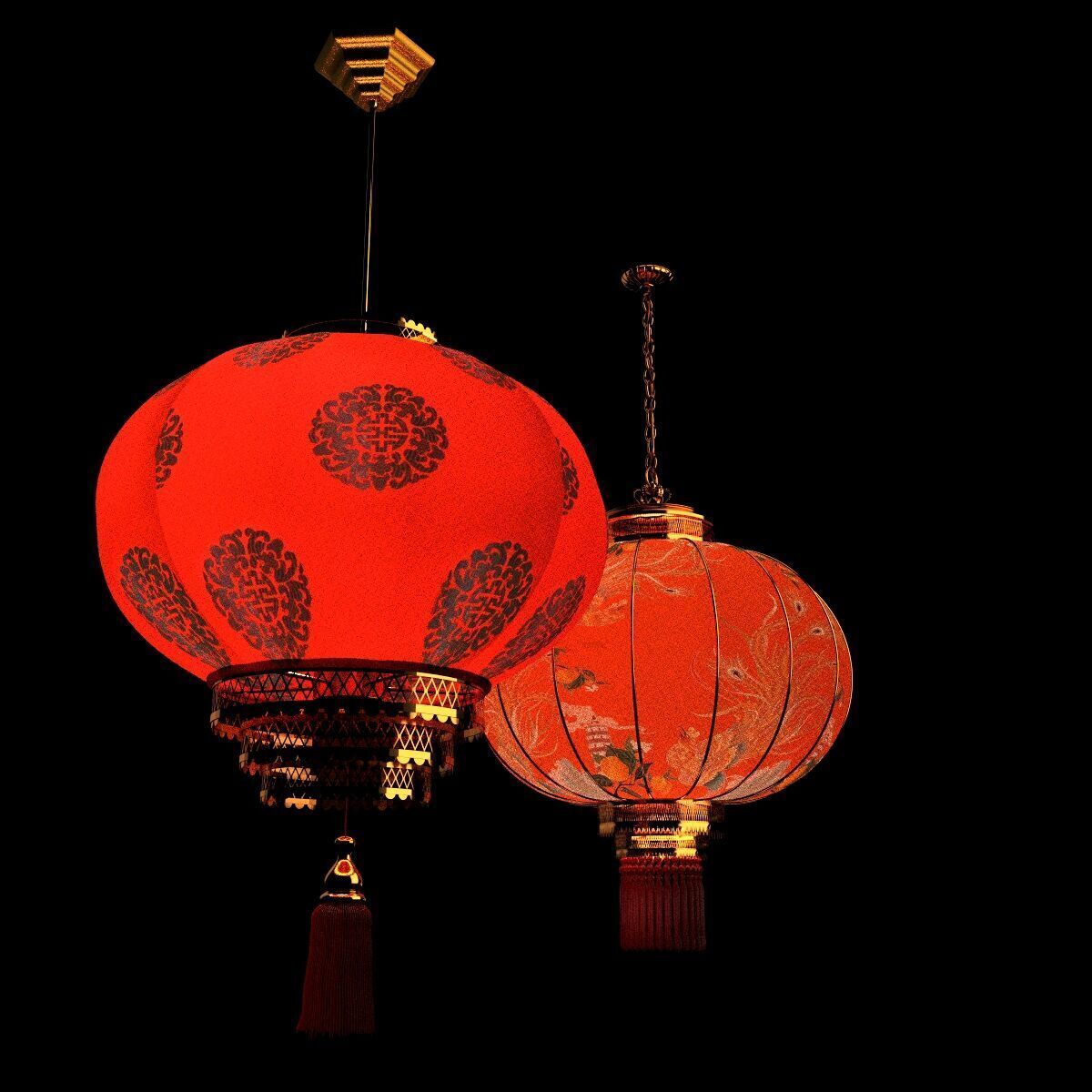 Chinese red lantern  Low-poly 3D model_11