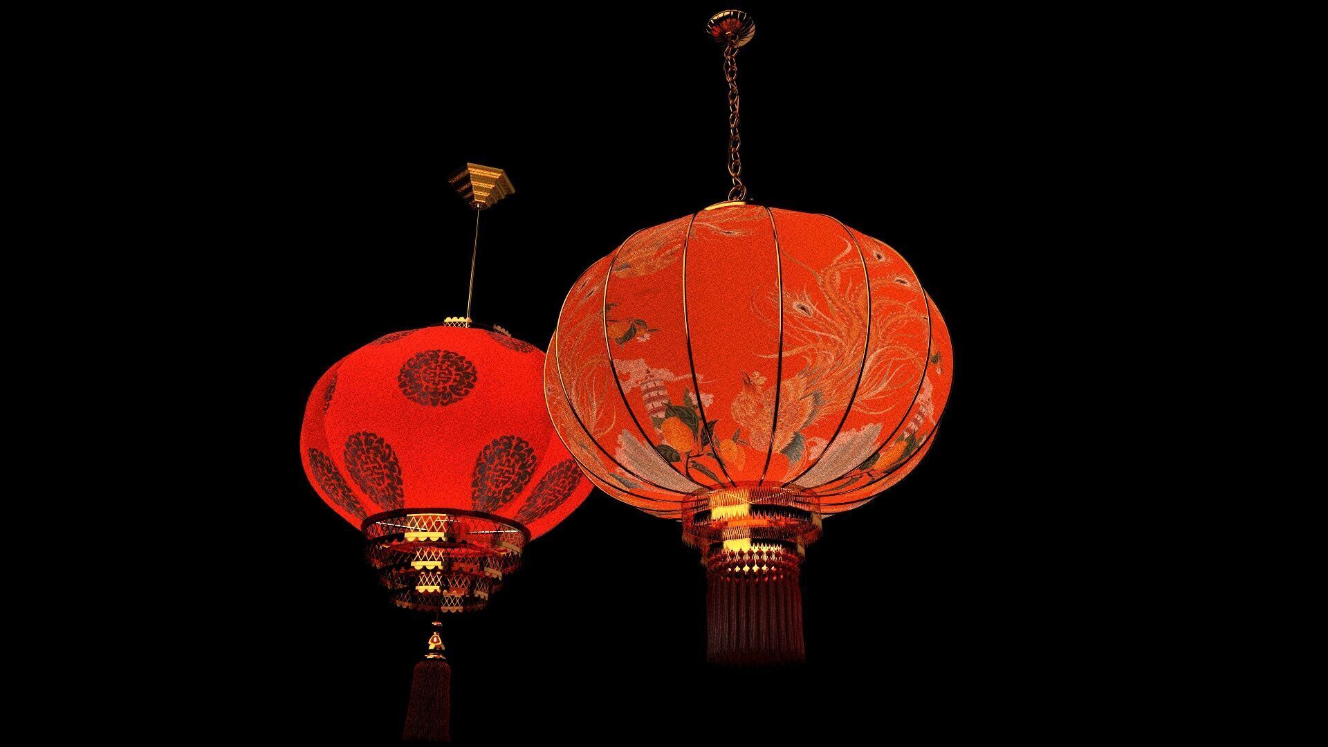 Chinese red lantern  Low-poly 3D model_3