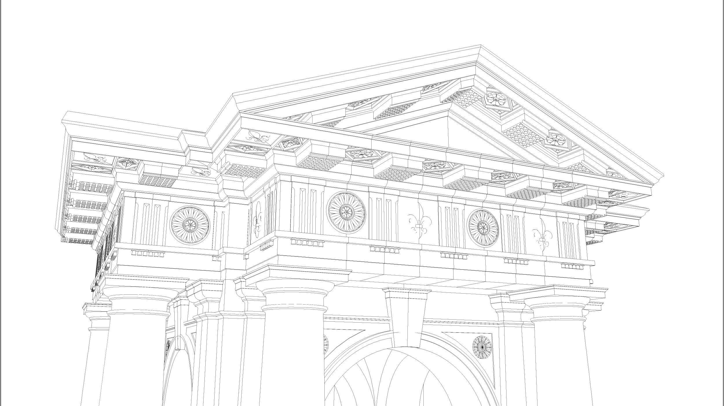 Arched portico in Doric mutulary column order gazebo 3D model_8