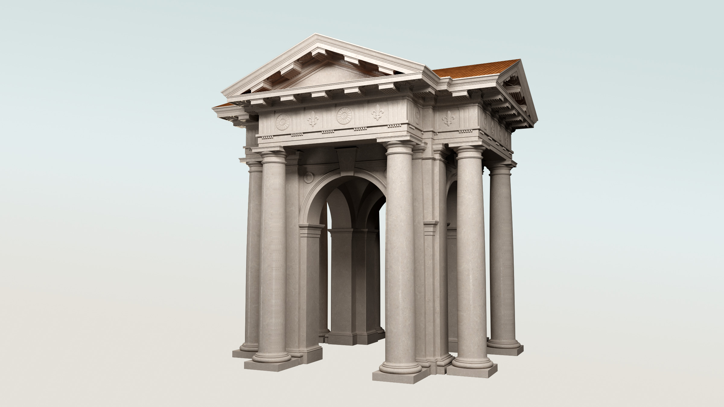 Arched portico in Doric mutulary column order gazebo 3D model_1