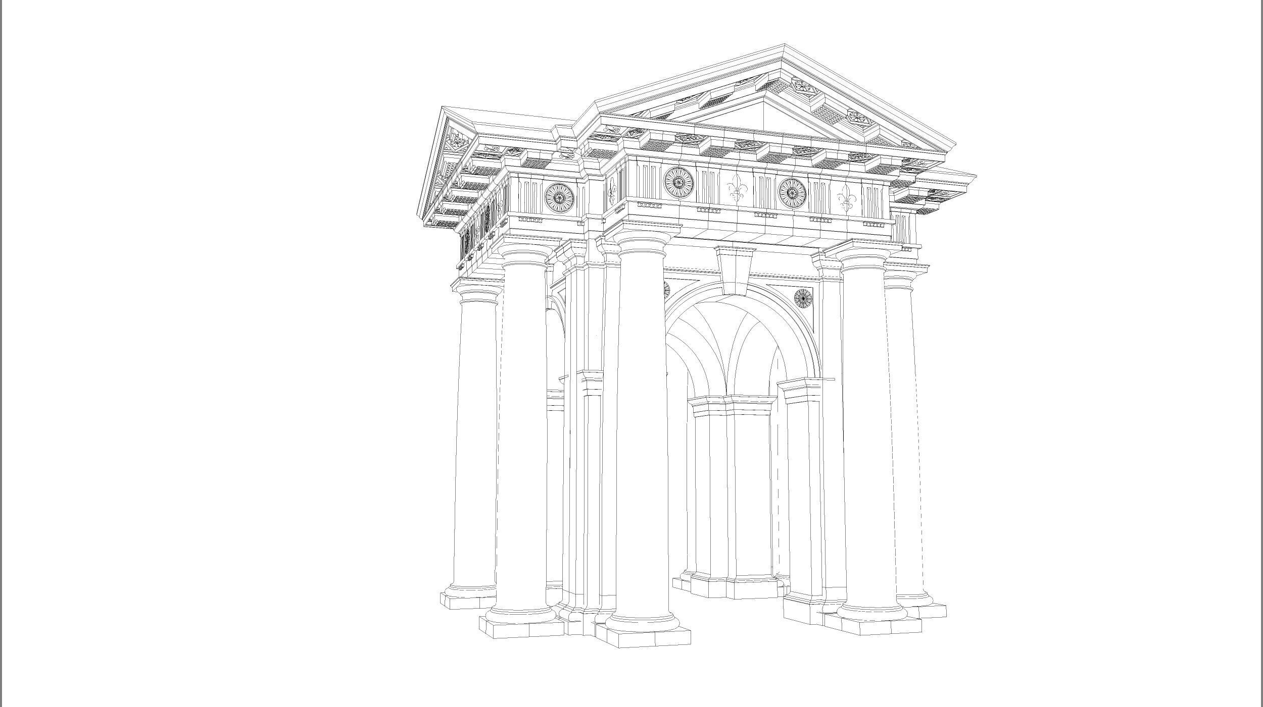 Arched portico in Doric mutulary column order gazebo 3D model_9