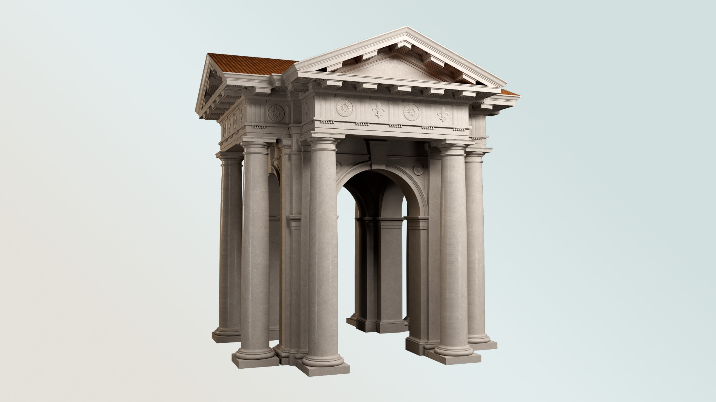 Arched portico in Doric mutulary column order gazebo 3D model_2