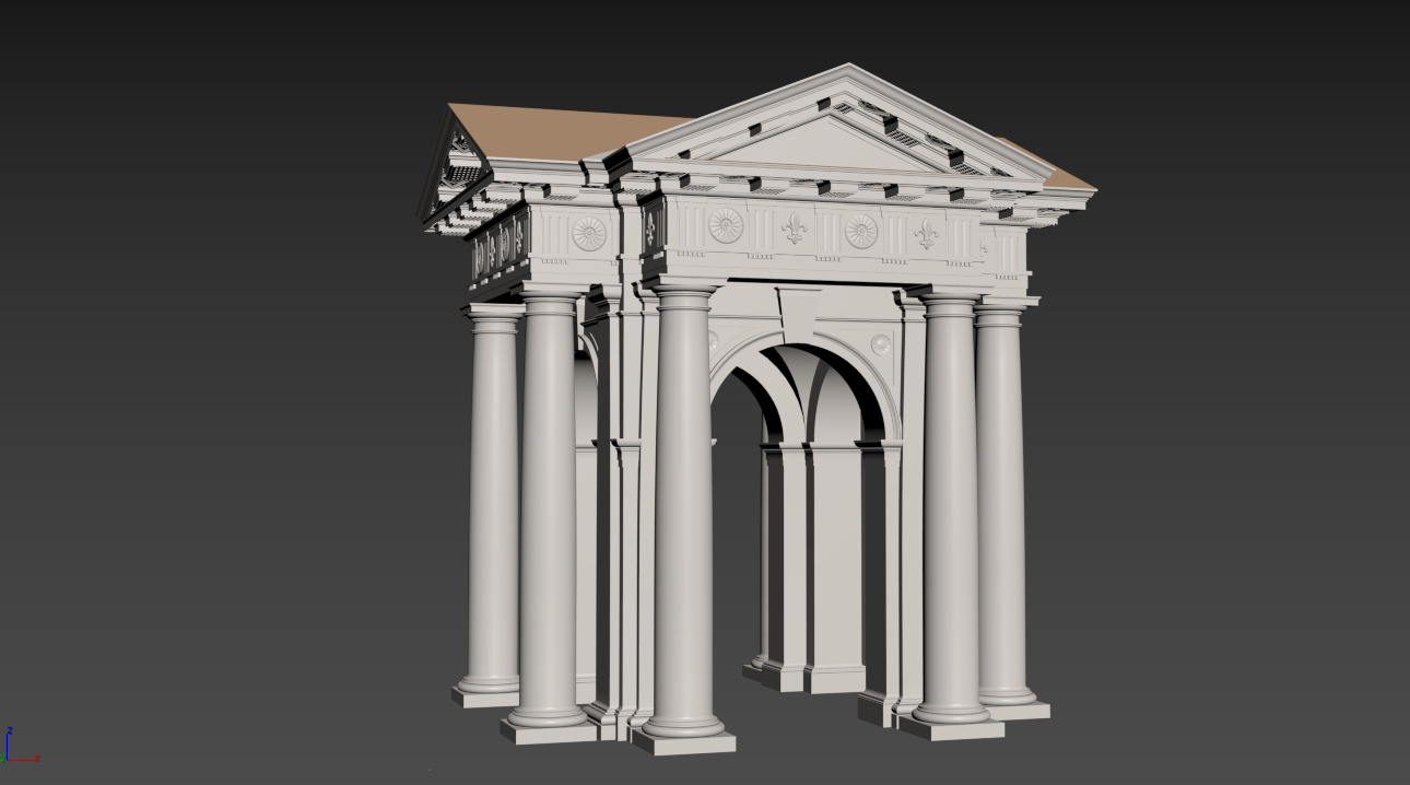 Arched portico in Doric mutulary column order gazebo 3D model_10