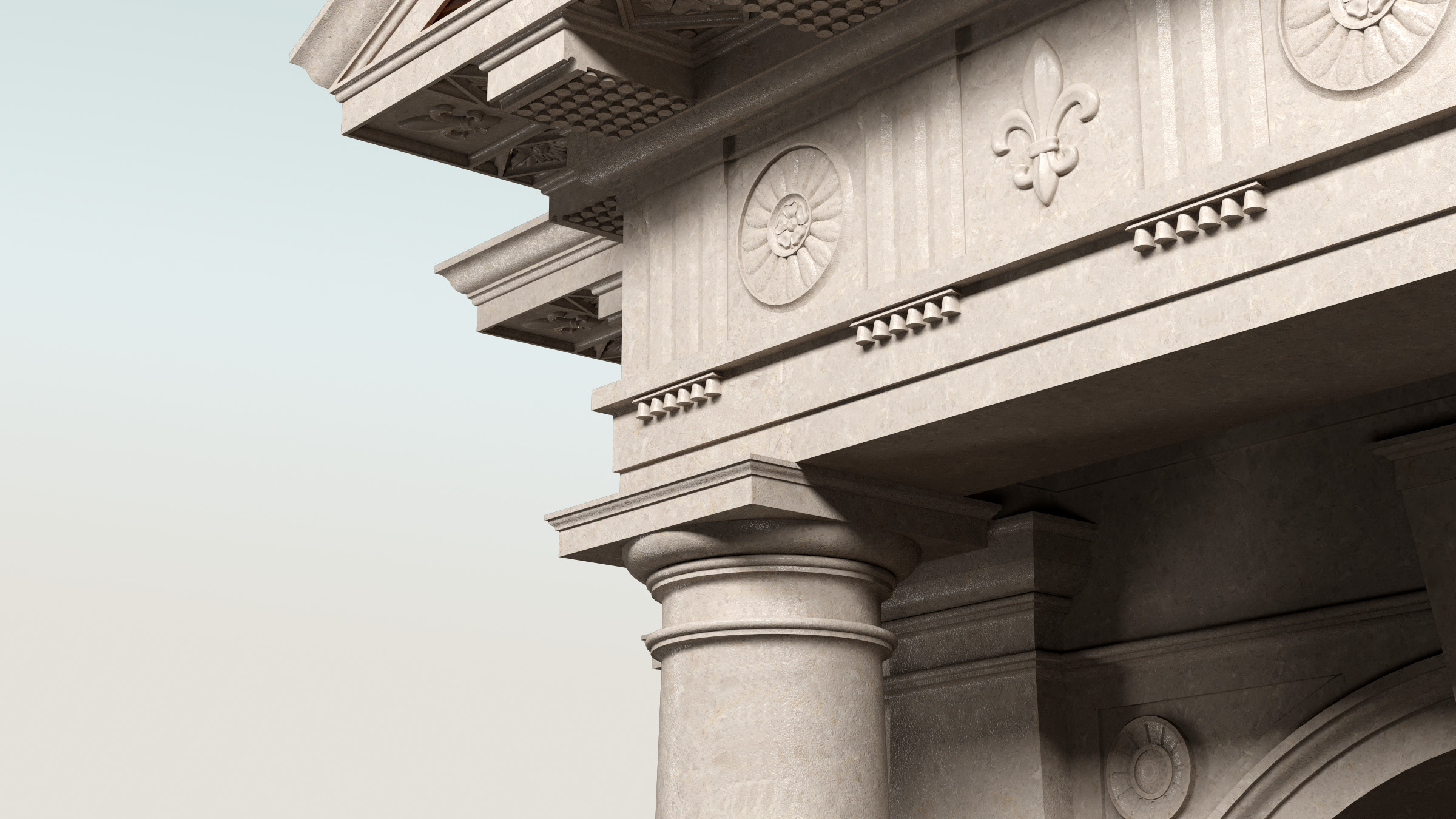 Arched portico in Doric mutulary column order gazebo 3D model_4