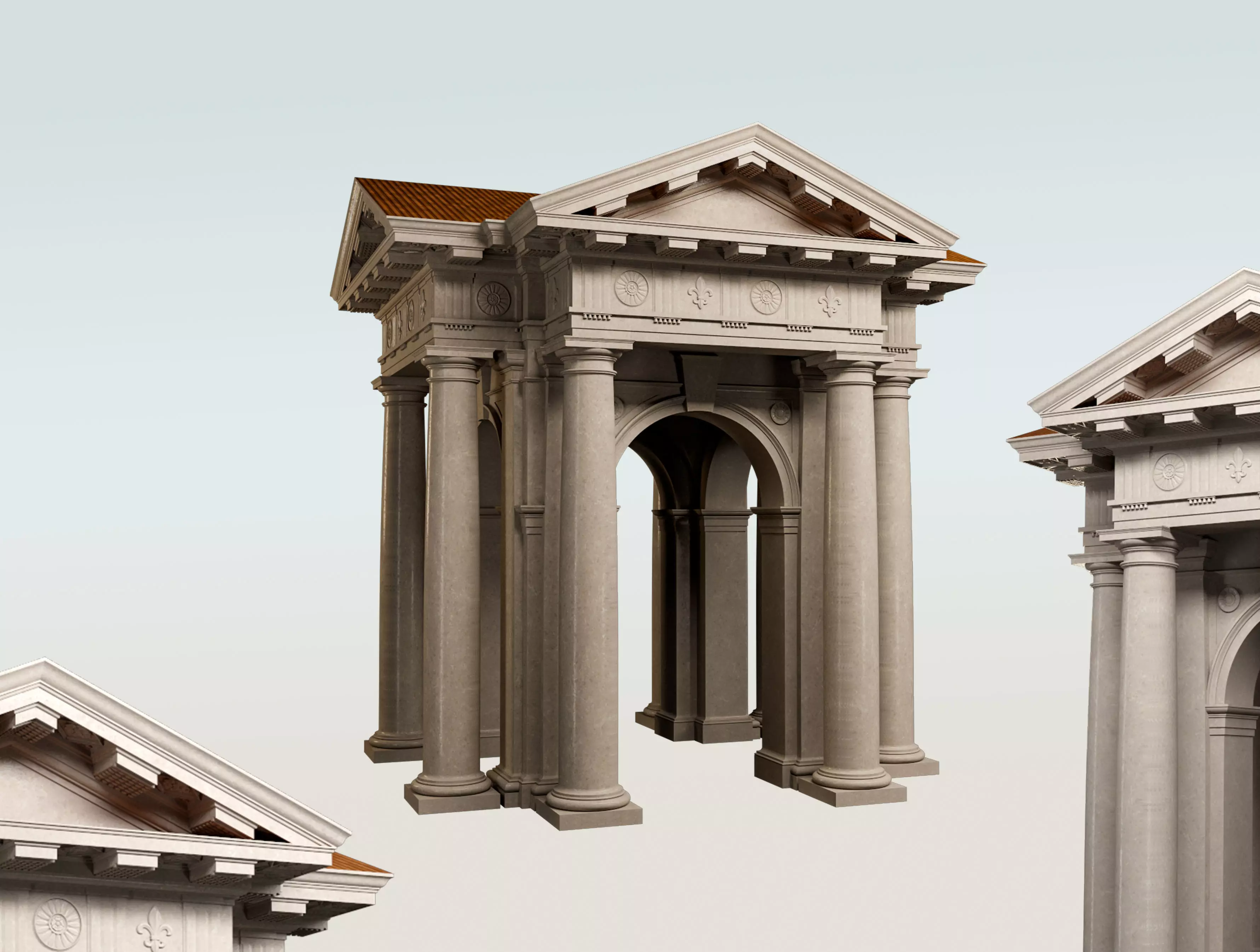 Arched portico in Doric mutulary column order gazebo 3D model_0