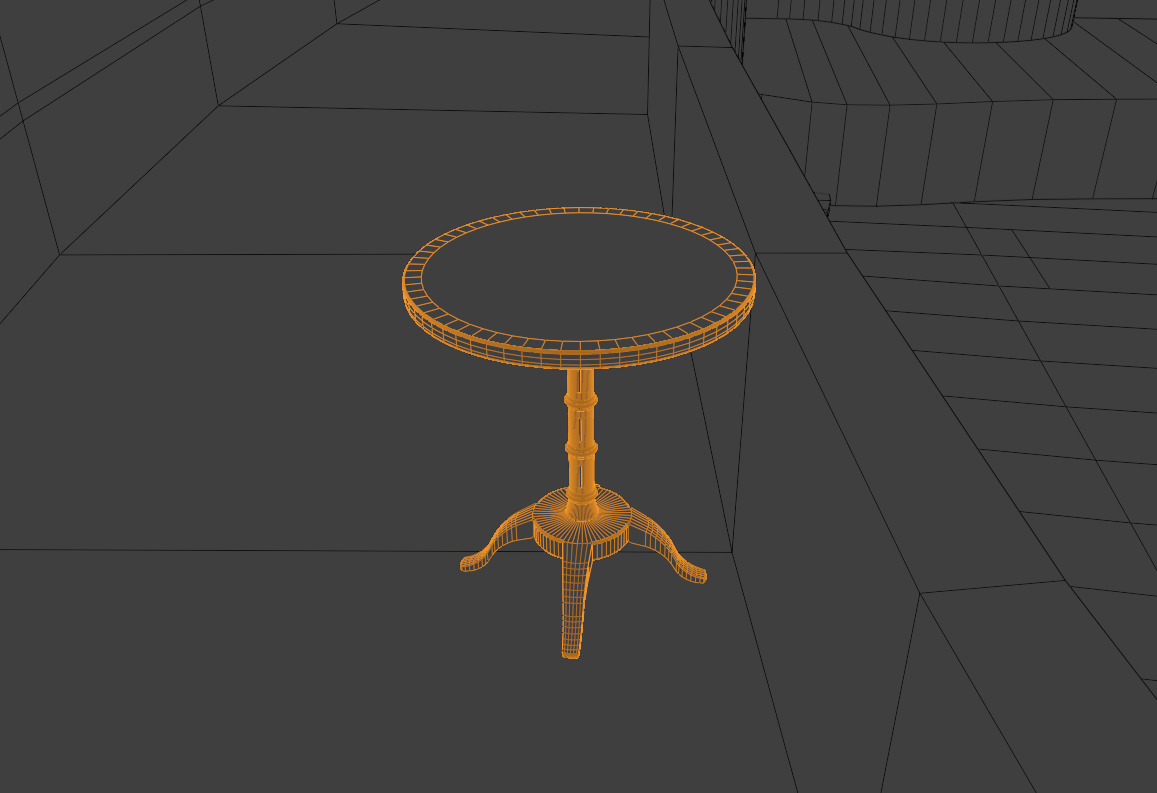 Antique Round Wooden Side Table High Quality 3D Model 3D model_4