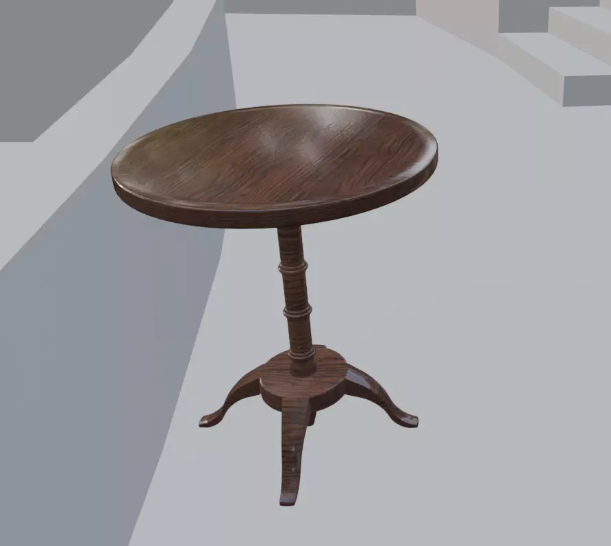 Antique Round Wooden Side Table High Quality 3D Model 3D model_0