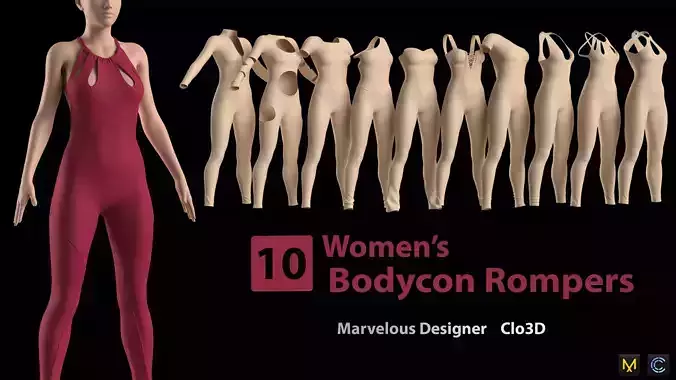 10 womens Bodycon Rompers 3D model