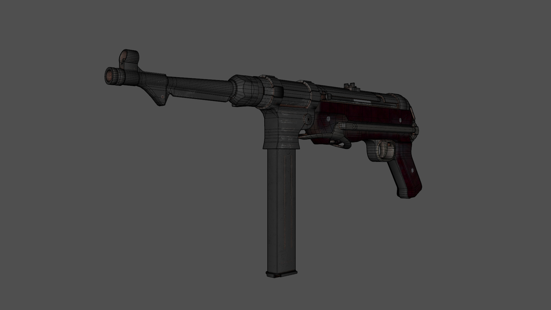 MP 40 WW2 Submachine gun Low-poly 3D model_8