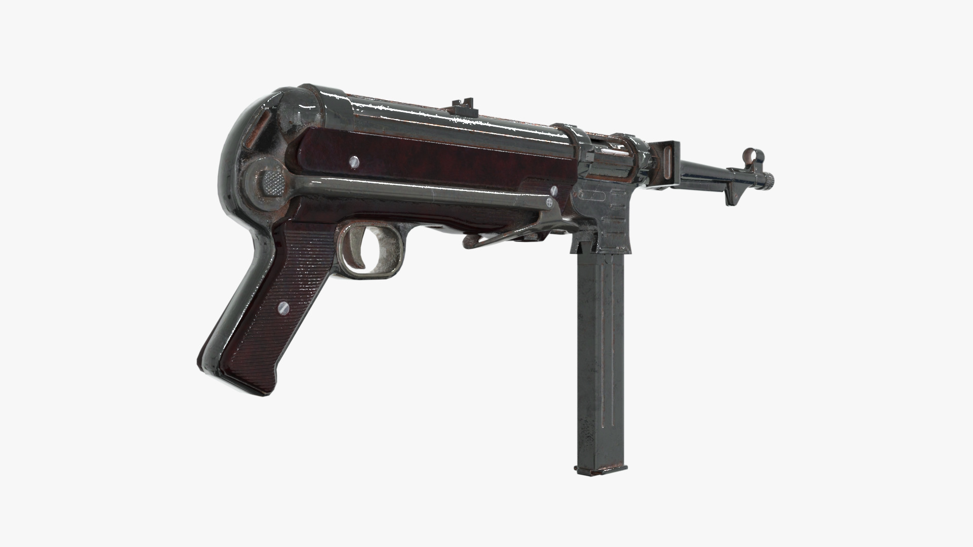 MP 40 WW2 Submachine gun Low-poly 3D model_2