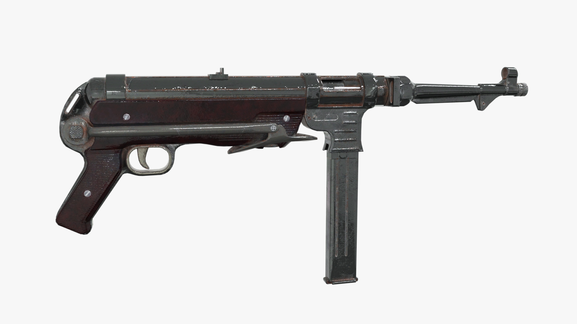 MP 40 WW2 Submachine gun Low-poly 3D model_1
