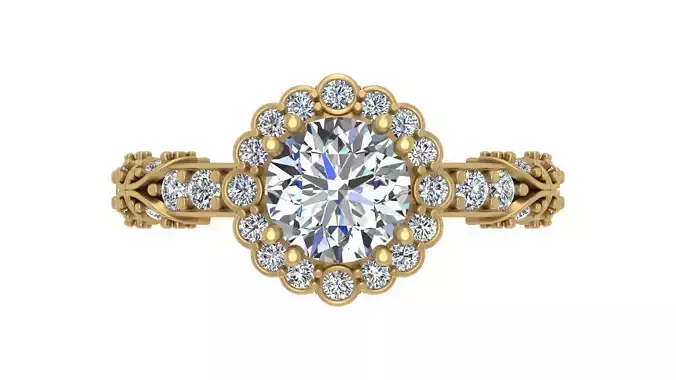  Vintage-Inspired Floral Diamond Halo Engagement Ring 