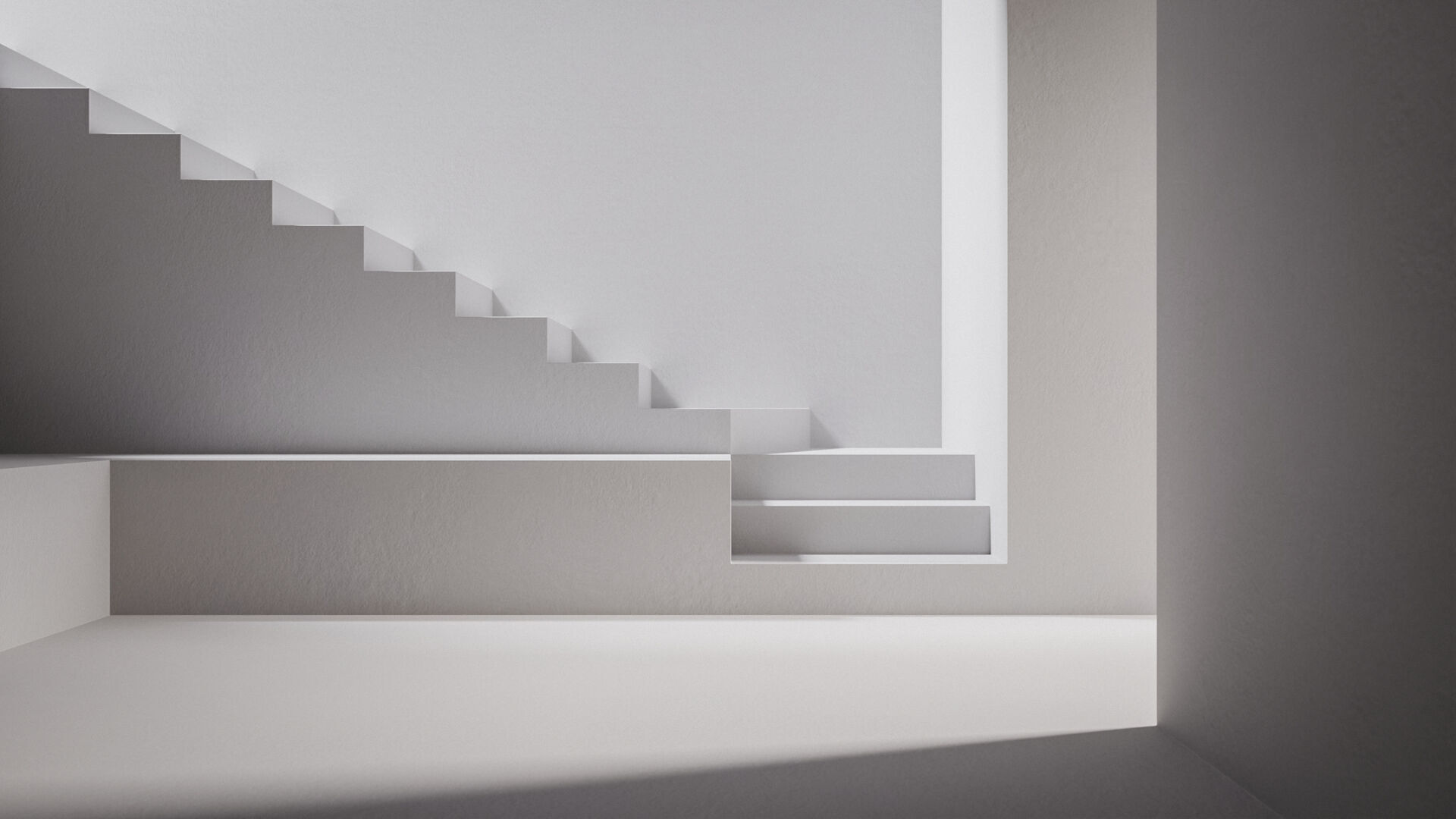 Staircase in white room Low-poly 3D model_3
