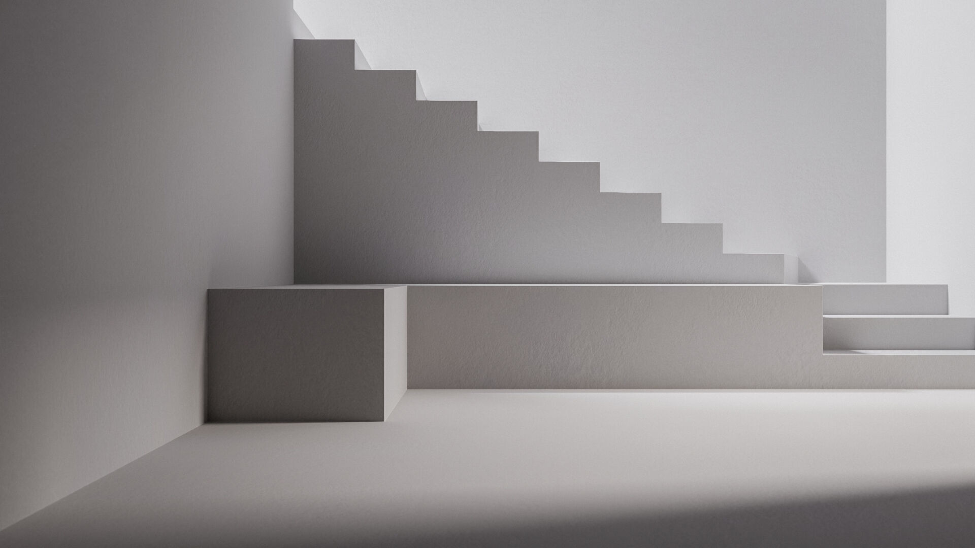 Staircase in white room Low-poly 3D model_2