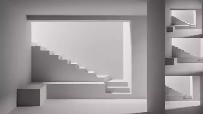 Staircase in white room Low-poly 3D model