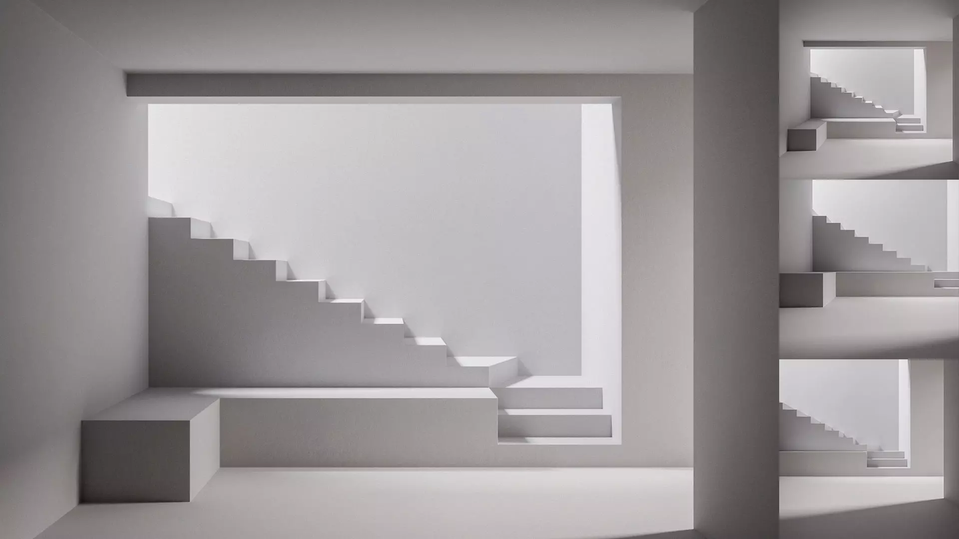 Staircase in white room Low-poly 3D model_0