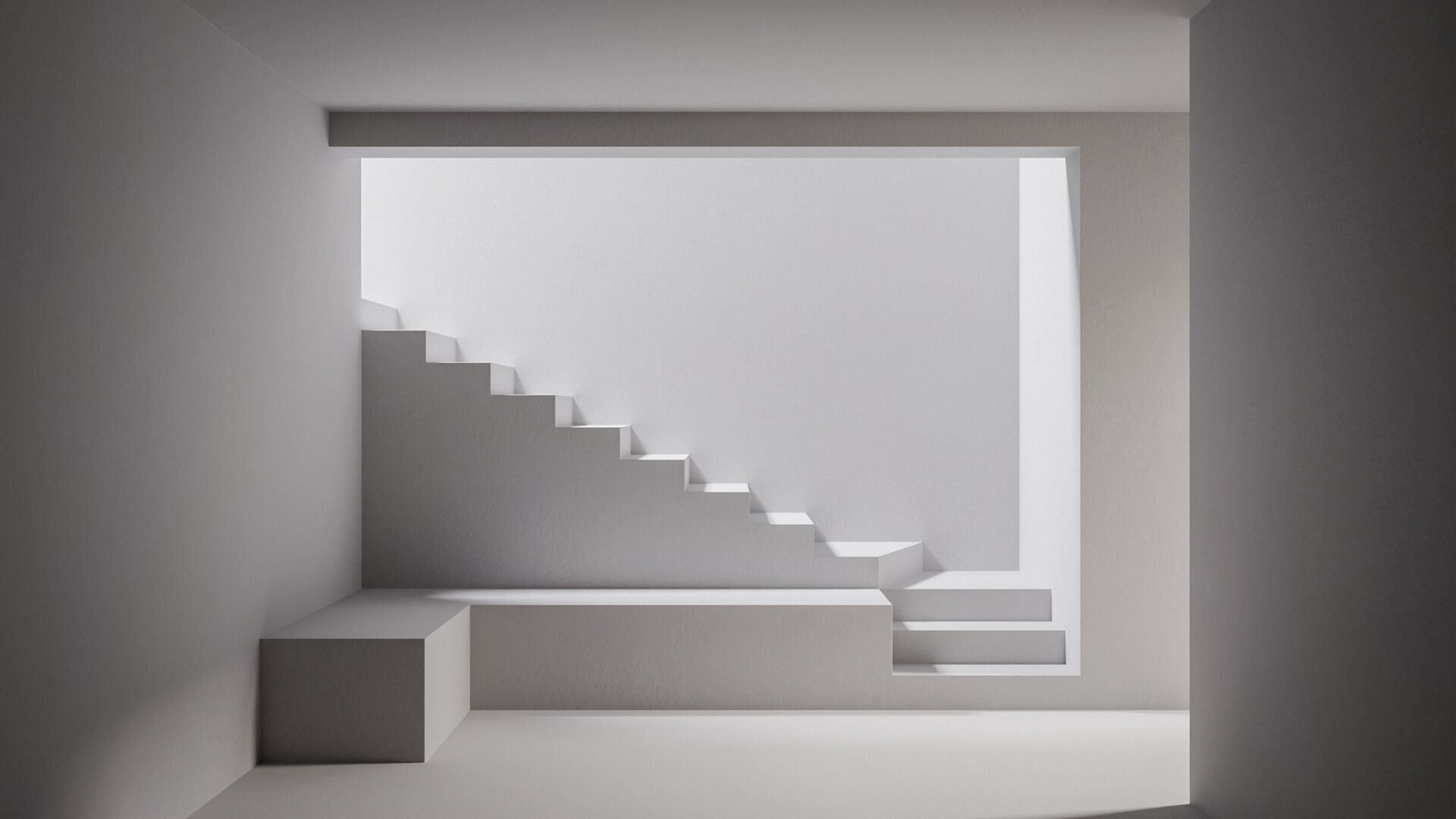 Staircase in white room Low-poly 3D model_1