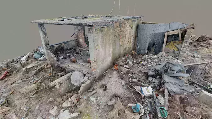 Littered ruin of an outbuilding 3D model