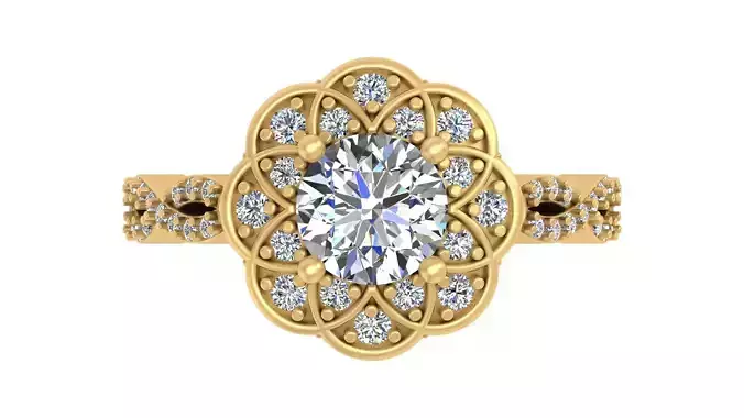  Vintage Floral Halo Diamond Engagement Ring 