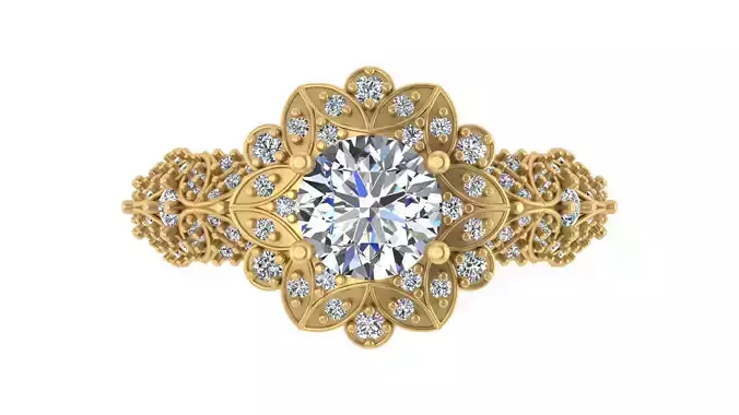  Vintage Floral Diamond Engagement Ring 