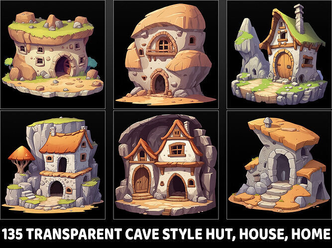 135 Transparent Fantasy Cave Style Hut House Home Game Asset Texture