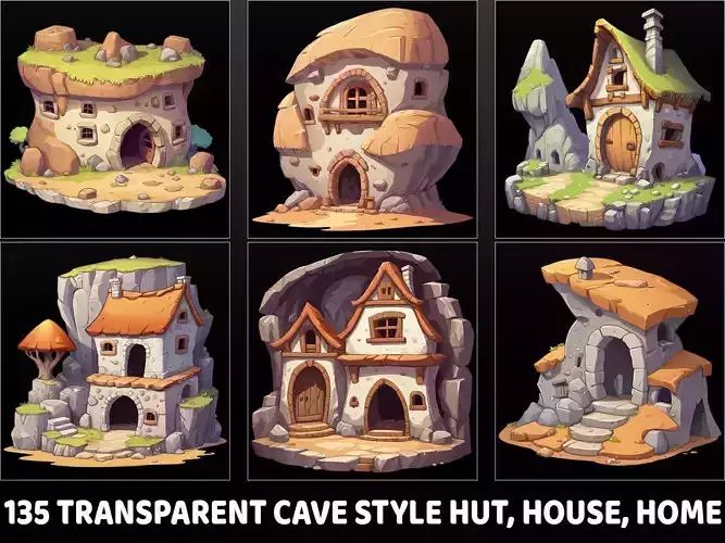 135 Transparent Fantasy Cave Style Hut House Home Game Asset