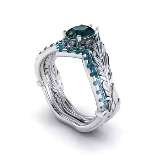 Floral Engagement Ring with wedding band for Women  6