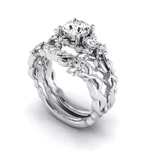   Floral Engagement Ring with wedding band for Women 8