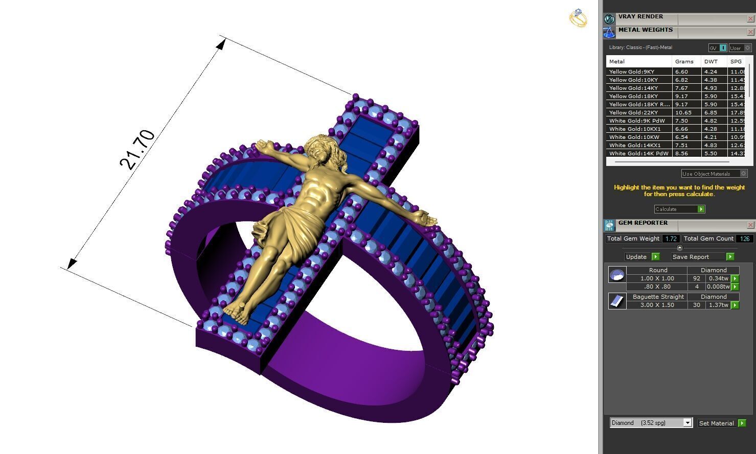 Custom Jesus Cross Ring With Baguette Diamonds - Religion Ring 3D print model_6