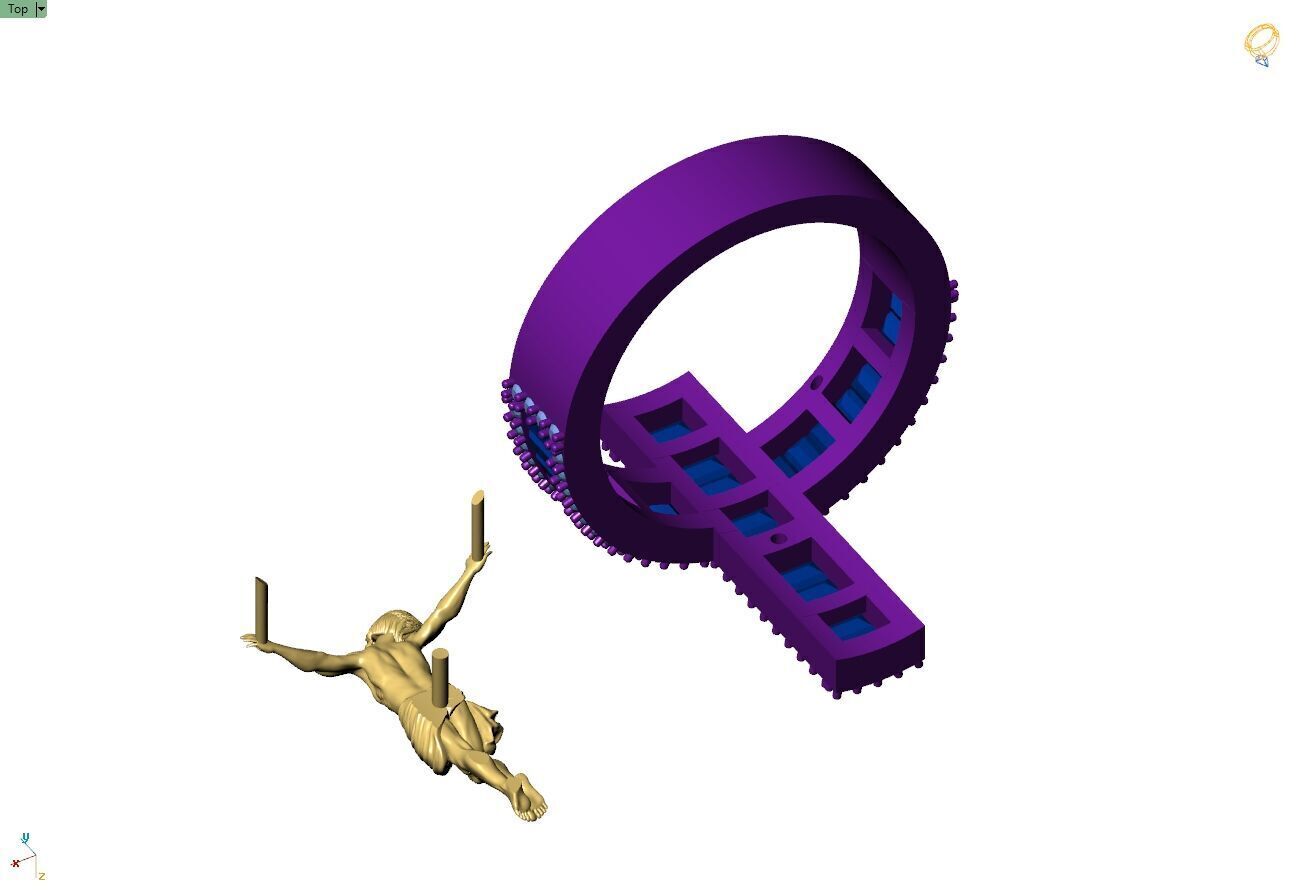 Custom Jesus Cross Ring With Baguette Diamonds - Religion Ring 3D print model_12